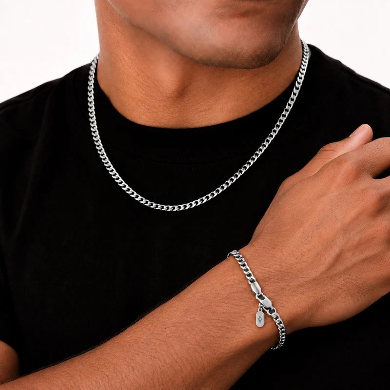 RHODIUM SILVER 4MM CUBAN CHAIN